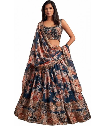 Women's Net Embroidery Lehenga Choli Indian Semi Stitched Lengha Choli Pakistani Party Ghagraa Women Choice 5 $52.69 Dresses