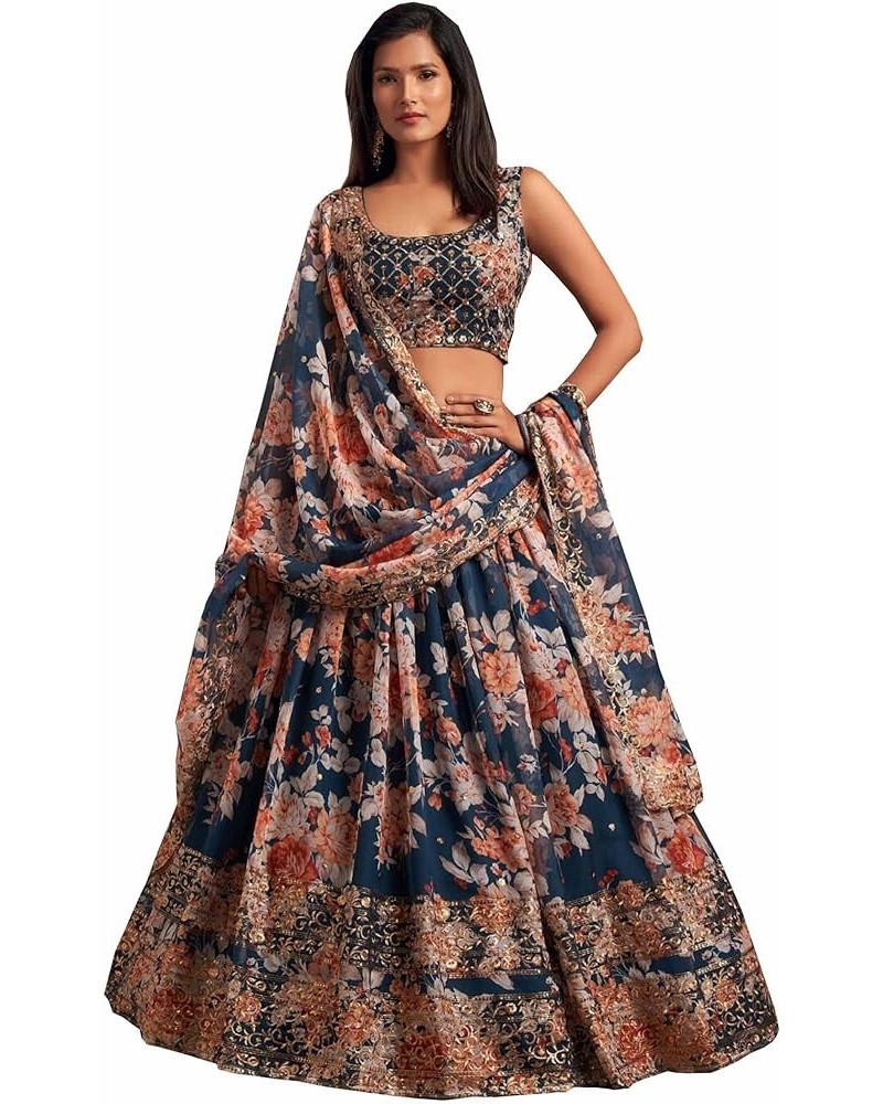 Women's Net Embroidery Lehenga Choli Indian Semi Stitched Lengha Choli Pakistani Party Ghagraa Women Choice 5 $52.69 Dresses