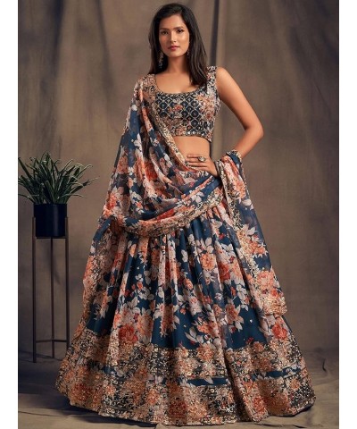 Women's Net Embroidery Lehenga Choli Indian Semi Stitched Lengha Choli Pakistani Party Ghagraa Women Choice 5 $52.69 Dresses