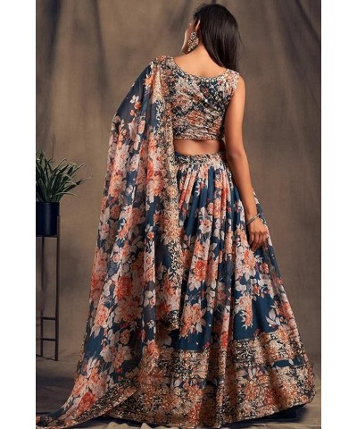 Women's Net Embroidery Lehenga Choli Indian Semi Stitched Lengha Choli Pakistani Party Ghagraa Women Choice 5 $52.69 Dresses