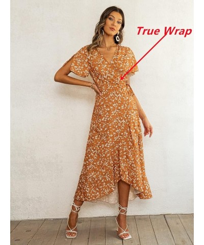 Women's Boho V Neck Ruffle Floral Wrap Maxi Dress Floral-Short Sleeve H-pumpkin $16.19 Dresses