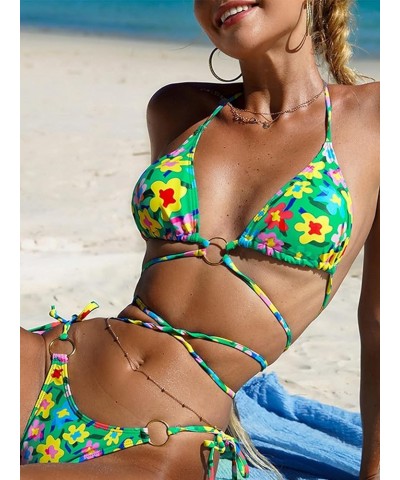 Sexy High Cut Blue Floral Bikini Sets Underwire Swimsuits for Women Push Up 2 Piece Bathing Suits Green 2 $19.94 Swimsuits