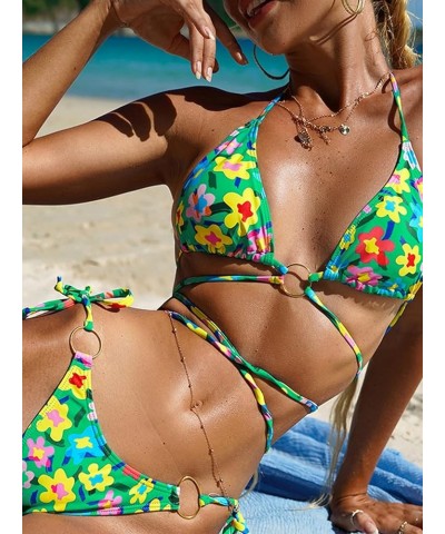 Sexy High Cut Blue Floral Bikini Sets Underwire Swimsuits for Women Push Up 2 Piece Bathing Suits Green 2 $19.94 Swimsuits