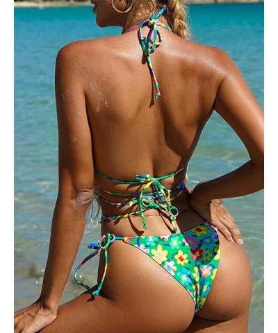 Sexy High Cut Blue Floral Bikini Sets Underwire Swimsuits for Women Push Up 2 Piece Bathing Suits Green 2 $19.94 Swimsuits