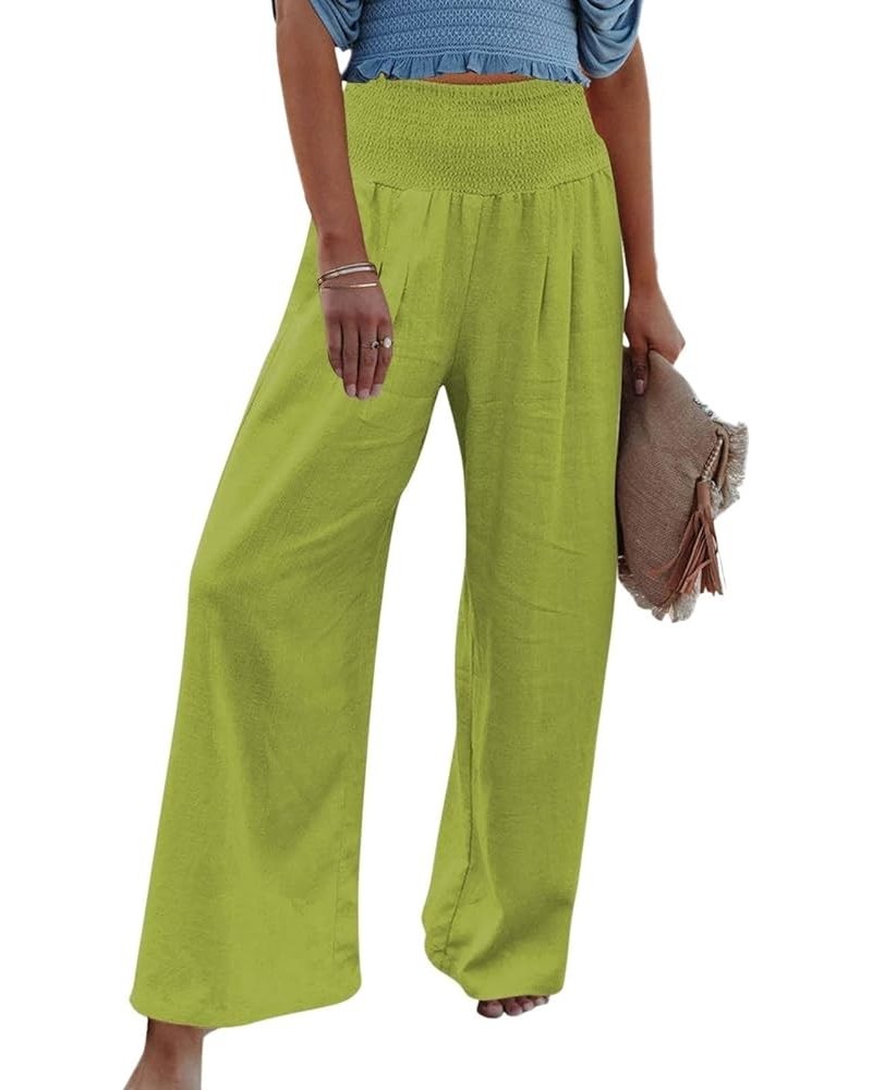 Linen Pants Women Wide Leg Pants High Waist Palazzo Lounge Pant 2024 Summer Beach Boho Casual Trousers with Pockets A3-mint G...