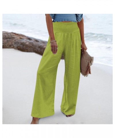 Linen Pants Women Wide Leg Pants High Waist Palazzo Lounge Pant 2024 Summer Beach Boho Casual Trousers with Pockets A3-mint G...