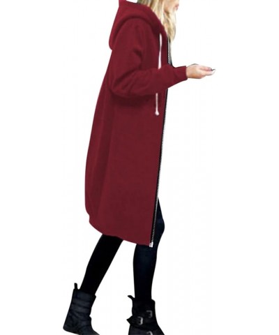 Women's Zip Up Hoodies Long Jackets Lightweight Tunic Drawstring Hooded Sweatshirts Oversized Winter Coat with Pockets 01-red...