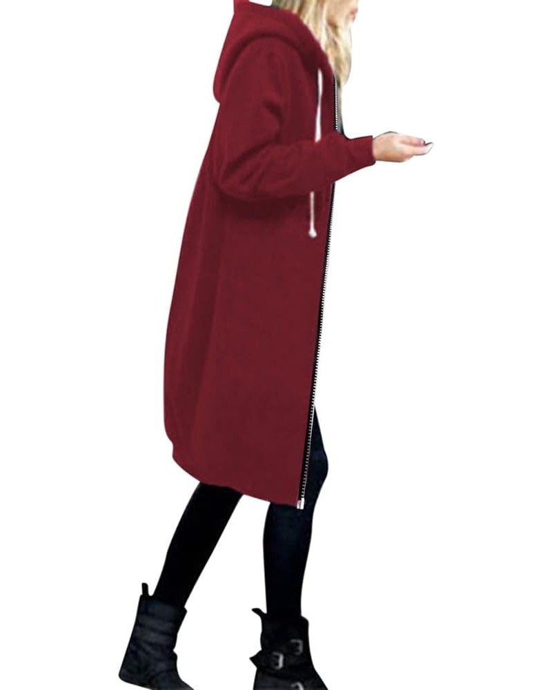 Women's Zip Up Hoodies Long Jackets Lightweight Tunic Drawstring Hooded Sweatshirts Oversized Winter Coat with Pockets 01-red...