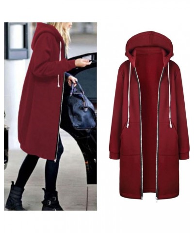 Women's Zip Up Hoodies Long Jackets Lightweight Tunic Drawstring Hooded Sweatshirts Oversized Winter Coat with Pockets 01-red...