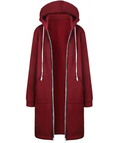 Women's Zip Up Hoodies Long Jackets Lightweight Tunic Drawstring Hooded Sweatshirts Oversized Winter Coat with Pockets 01-red...