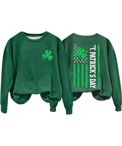 St Patricks Day Shirt Graphic Long Sleeve Plus Size Shamrock Tops Casual Green Irish Crewneck Sweatshirts Trendy Z08 Army Gre...