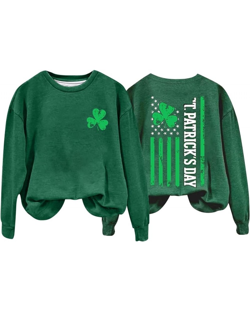 St Patricks Day Shirt Graphic Long Sleeve Plus Size Shamrock Tops Casual Green Irish Crewneck Sweatshirts Trendy Z08 Army Gre...