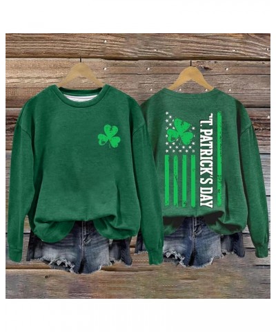 St Patricks Day Shirt Graphic Long Sleeve Plus Size Shamrock Tops Casual Green Irish Crewneck Sweatshirts Trendy Z08 Army Gre...