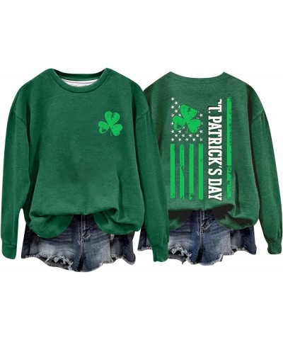 St Patricks Day Shirt Graphic Long Sleeve Plus Size Shamrock Tops Casual Green Irish Crewneck Sweatshirts Trendy Z08 Army Gre...