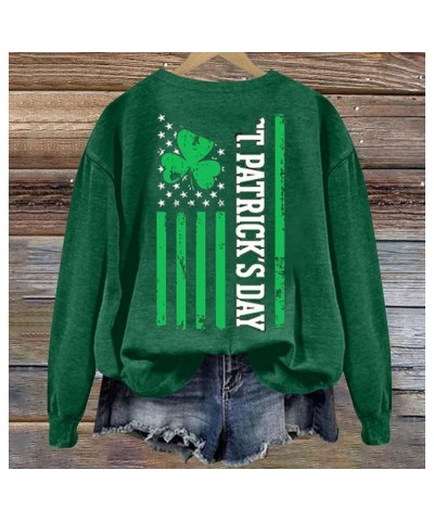 St Patricks Day Shirt Graphic Long Sleeve Plus Size Shamrock Tops Casual Green Irish Crewneck Sweatshirts Trendy Z08 Army Gre...