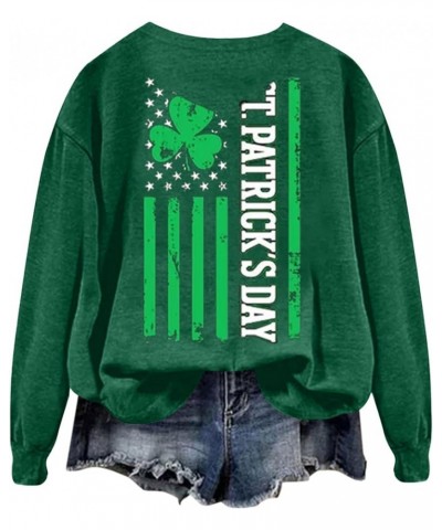 St Patricks Day Shirt Graphic Long Sleeve Plus Size Shamrock Tops Casual Green Irish Crewneck Sweatshirts Trendy Z08 Army Gre...