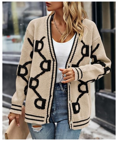 Women's Fall Chunky Knit Cardigan Sweaters Casual Open Front Button Up Winter Coats Outerwear Khaki Black $26.46 Sweaters