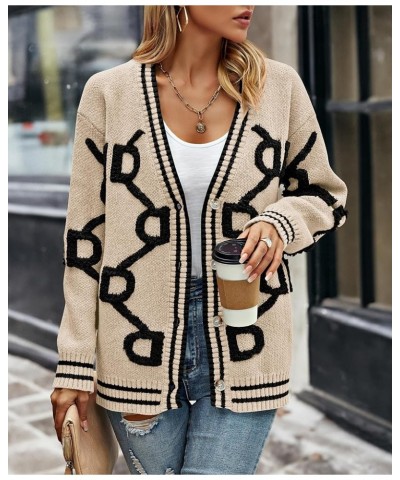 Women's Fall Chunky Knit Cardigan Sweaters Casual Open Front Button Up Winter Coats Outerwear Khaki Black $26.46 Sweaters