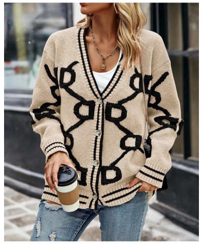 Women's Fall Chunky Knit Cardigan Sweaters Casual Open Front Button Up Winter Coats Outerwear Khaki Black $26.46 Sweaters