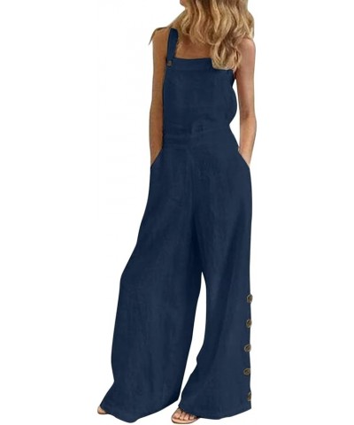 Loose Overalls for Women Casual Women's Cotton Linen Flower Print Bib Overall Jumpsuit Womens Rompers for Summer Z3 Navy $3.4...