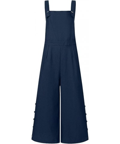 Loose Overalls for Women Casual Women's Cotton Linen Flower Print Bib Overall Jumpsuit Womens Rompers for Summer Z3 Navy $3.4...