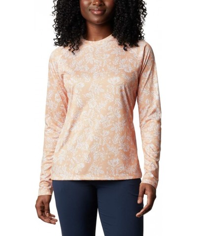 Women's Super Tidal Tee Long Sleeve Light Juice Archive Palms Print $22.24 Activewear