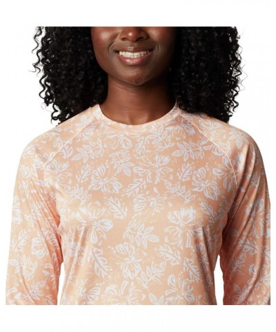 Women's Super Tidal Tee Long Sleeve Light Juice Archive Palms Print $22.24 Activewear