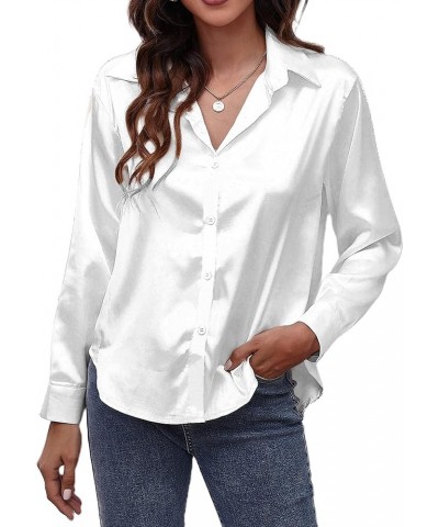 Womens Long Sleeve Button Down Shirts Work Business Casual Blouses Tops White 10 $12.50 Blouses