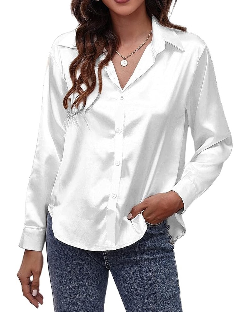 Womens Long Sleeve Button Down Shirts Work Business Casual Blouses Tops White 10 $12.50 Blouses