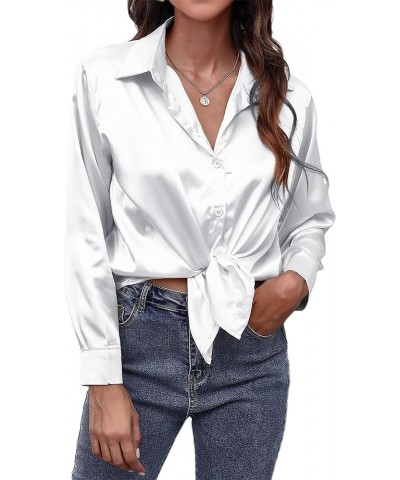 Womens Long Sleeve Button Down Shirts Work Business Casual Blouses Tops White 10 $12.50 Blouses