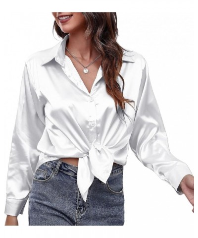 Womens Long Sleeve Button Down Shirts Work Business Casual Blouses Tops White 10 $12.50 Blouses