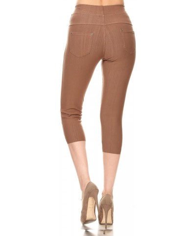 Women's Cotton Blend Stretch Pull-on Jeggings Casual Pants with Pockets (Available in Plus Size) Capri-mocha $11.27 Leggings