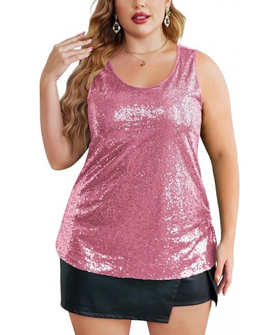 Women's Sequin Tops Plus Size Glitter Tank Top Sleeveless Sparkle Shimmer Shirt Tops Pink $25.47 Tanks