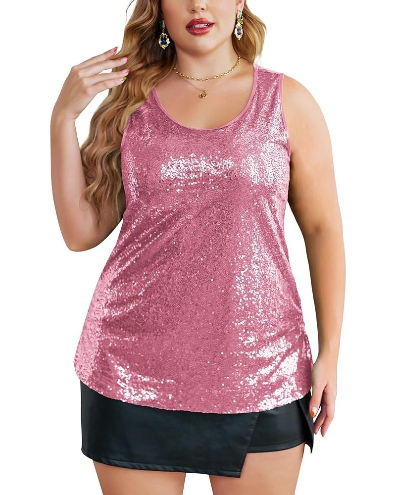 Women's Sequin Tops Plus Size Glitter Tank Top Sleeveless Sparkle Shimmer Shirt Tops Pink $25.47 Tanks