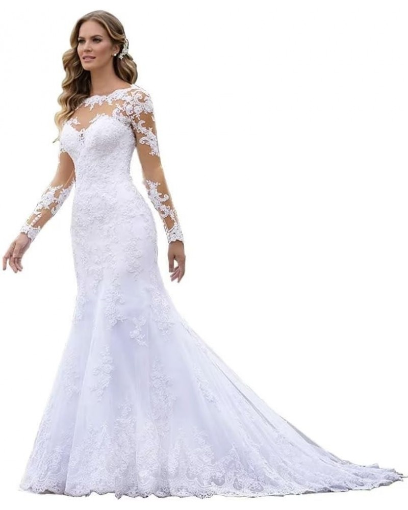 Women's Mermaid Wedding Dresses for Bride Sexy Tiered Ruffle Open Lace Appliques Bridal Gowns Style E-white $49.35 Dresses