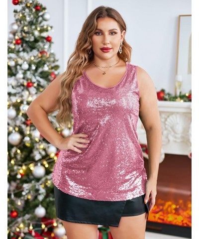 Women's Sequin Tops Plus Size Glitter Tank Top Sleeveless Sparkle Shimmer Shirt Tops Pink $25.47 Tanks