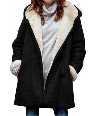 Warm Jackets for Women,Womens Winter Trench Coats Zip Up Breasted Long Sleeve Hooded Fleece Jacket Fuzzy Pea Coat 01 Black $1...