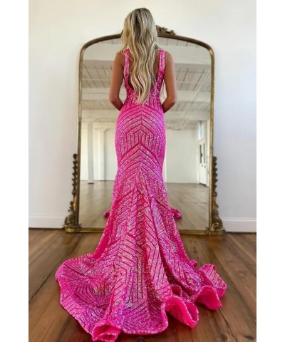 Mermaid Prom Dresses for Women Sequin V Neck Long Formal Evening Gowns with Train Champagne $32.90 Dresses