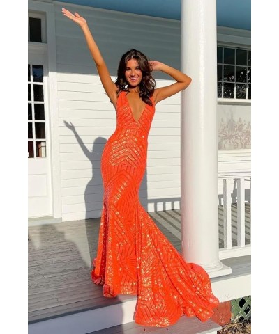 Mermaid Prom Dresses for Women Sequin V Neck Long Formal Evening Gowns with Train Champagne $32.90 Dresses