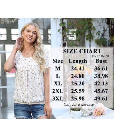 2024 Women's Summer Tunic Tops Short Sleeve Casual Tshirt for Leggings Pleated Loose Blouses Apricot Feverfew $12.60 Tops