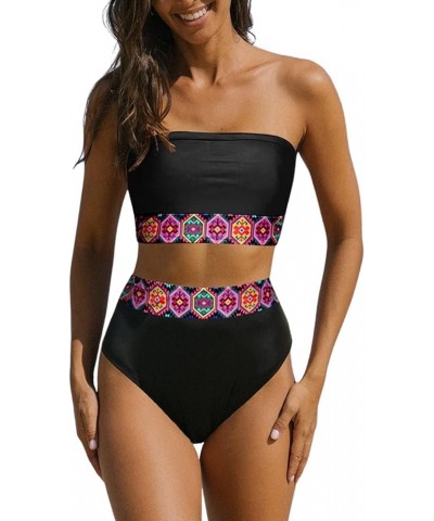 Two Piece Bikini Sets for Women High Waisted Swimsuits Cute Bandeau Strapless Bathing Suits Black $14.74 Swimsuits