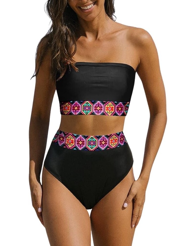 Two Piece Bikini Sets for Women High Waisted Swimsuits Cute Bandeau Strapless Bathing Suits Black $14.74 Swimsuits