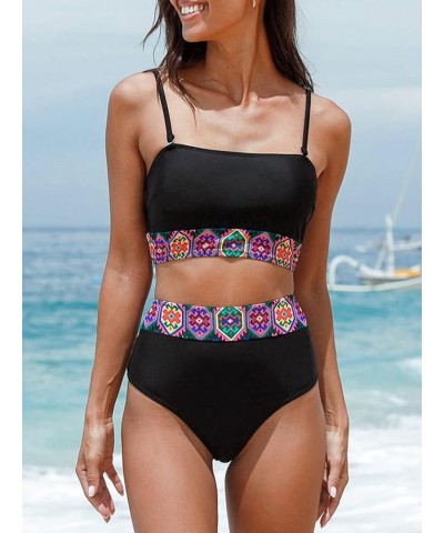 Two Piece Bikini Sets for Women High Waisted Swimsuits Cute Bandeau Strapless Bathing Suits Black $14.74 Swimsuits