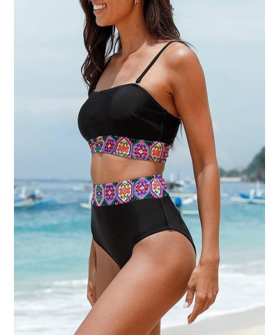 Two Piece Bikini Sets for Women High Waisted Swimsuits Cute Bandeau Strapless Bathing Suits Black $14.74 Swimsuits