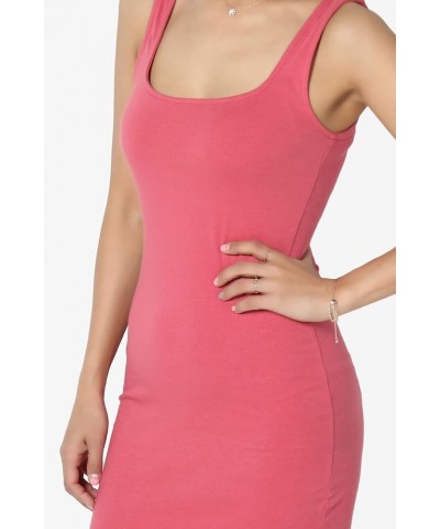 Women's Sleeveless Spaghetti Strap Cotton Long Cami Mini Bodycon Slip Dress Squared Tank Rose $10.78 Tops