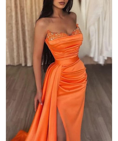 Women's Prom Dresses with Slit Strapless Sparkly Mermaid Pleated Beading Stain Formal Evening Gowns Dusty Rose $33.21 Dresses