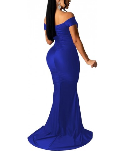 Women's Sexy Off Shoulder Dress V Neck High Split Long Formal Party Maxi Floor Dresses Evening Gown 1royal Blue $18.06 Dresses