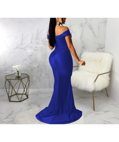 Women's Sexy Off Shoulder Dress V Neck High Split Long Formal Party Maxi Floor Dresses Evening Gown 1royal Blue $18.06 Dresses