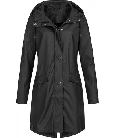 Womens Rain Coat Winter 2023 Jackets Lightweight Hooded Long Raincoat Breathable Rain Jackets Windbreaker Outdoor Black $8.61...