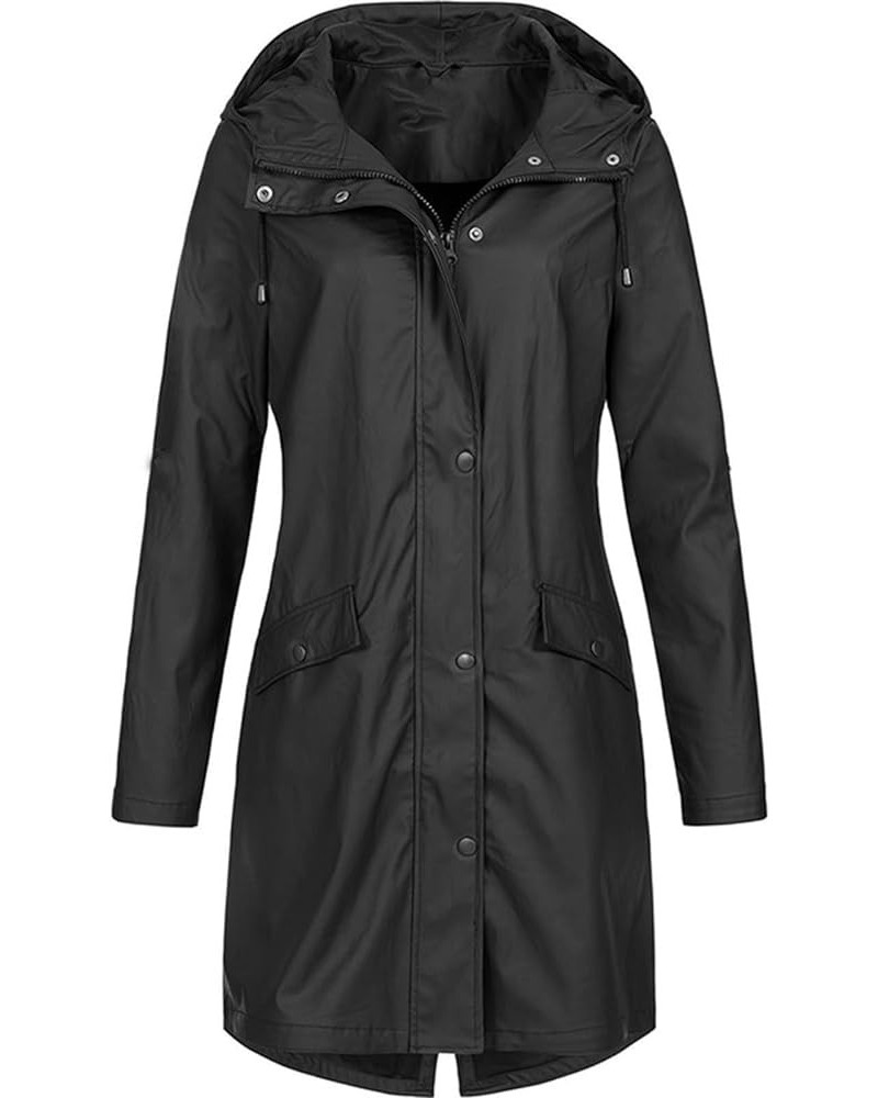 Womens Rain Coat Winter 2023 Jackets Lightweight Hooded Long Raincoat Breathable Rain Jackets Windbreaker Outdoor Black $8.61...